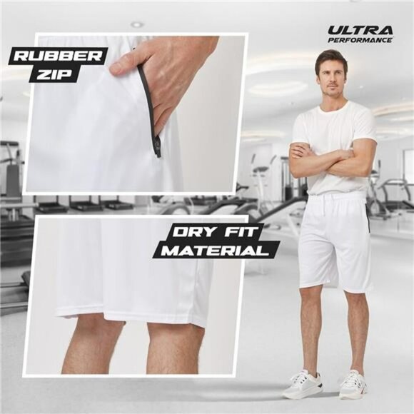 Mens 5 Pack Athletic Running Shorts Gym Basketball Workout Zipper Pockets - Picture 3 of 7